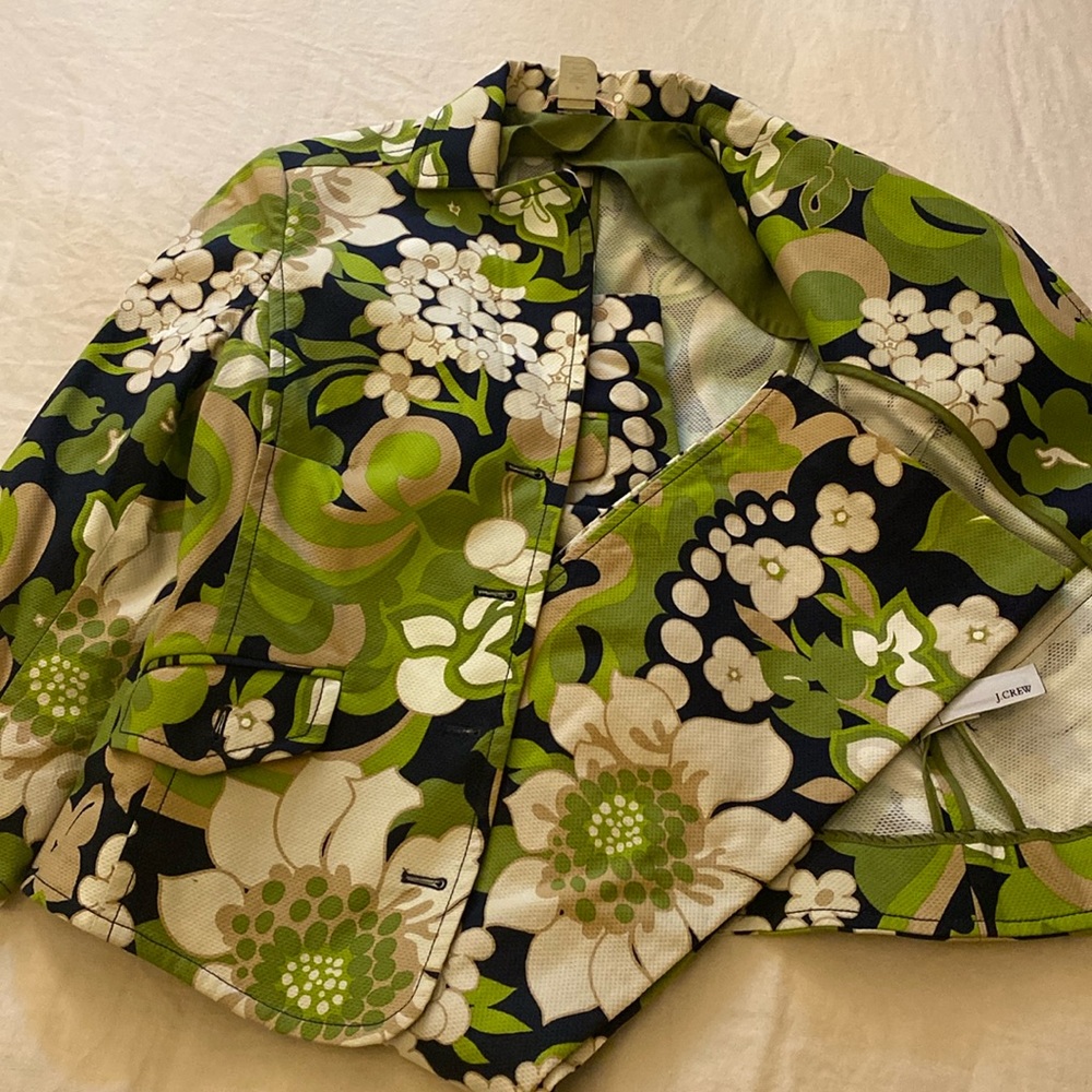 J. Crew Floral Suit. Jacket Medium and Pants Size 6 - Green, Navy, White
